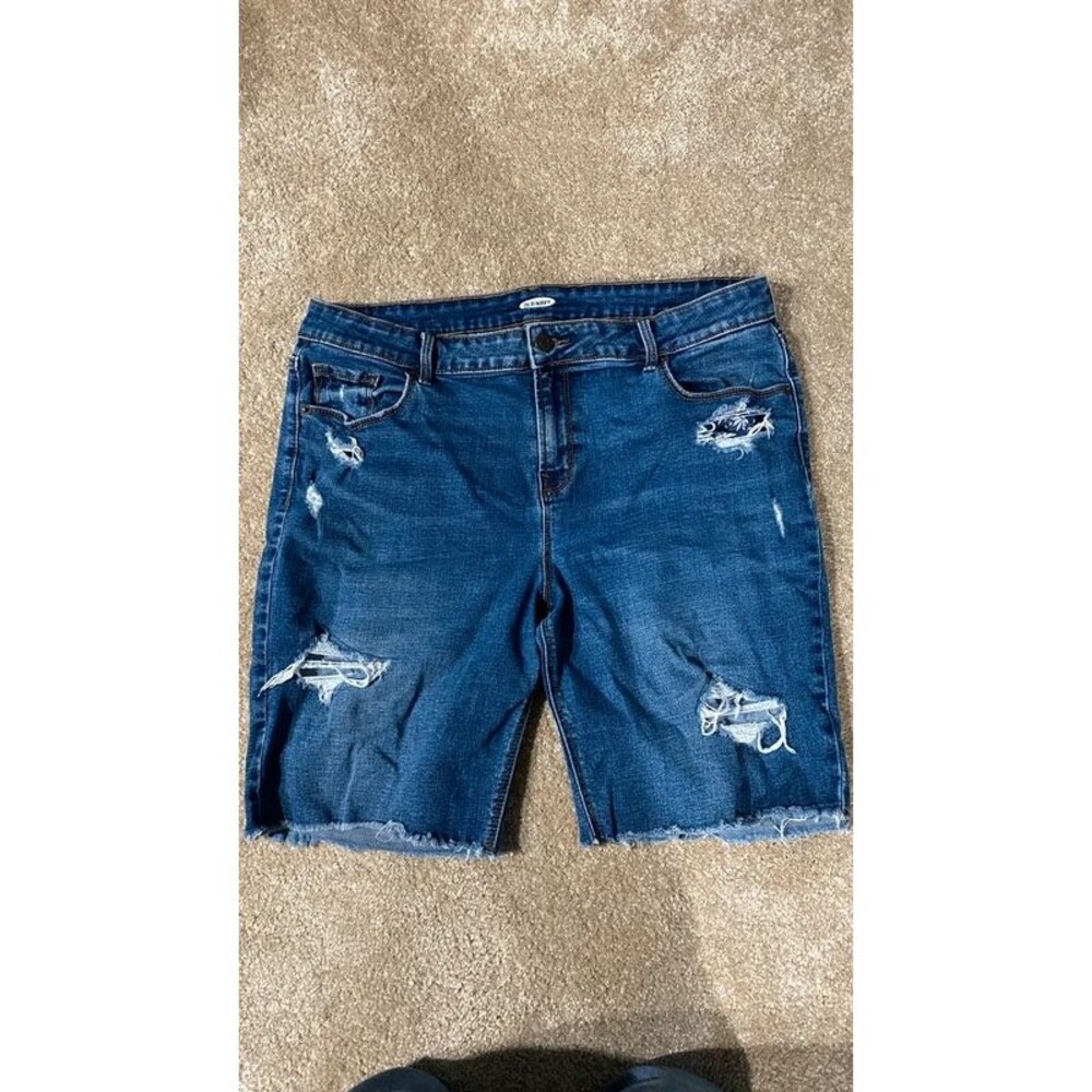 Old Navy Size 14 Distressed Bermuda Denim Shorts Cut Off Raw Hem